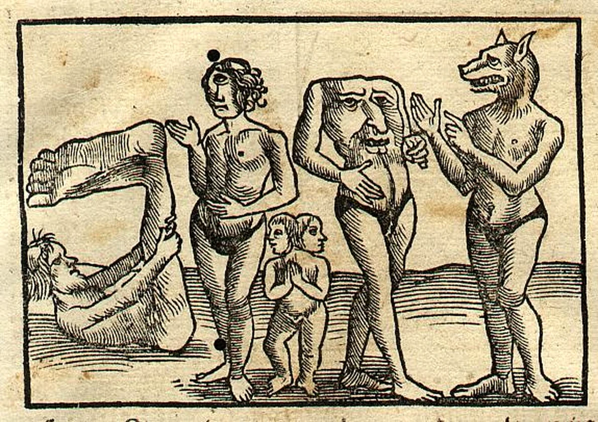 „Monștri din India”, gravură de Sebastian Münster 