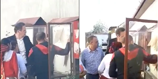 Primarul din Şeica Mare - Sibiu filmat în timp ce le arată unor alegători cum să voteze Foto colaj captură video