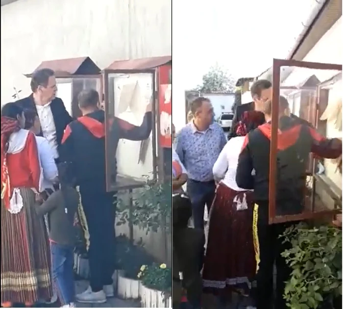 Primarul din Şeica Mare - Sibiu, Nicolae Şuşa, filmat în timp ce le arată unor alegători cum să voteze; Foto colaj captură video