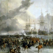 The French cavalry take the battle fleet caught in the ice in the waters of Texel, 21 January 1795 (by Charles Louis Mozin) jpg