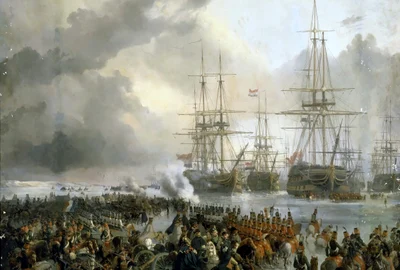 The French cavalry take the battle fleet caught in the ice in the waters of Texel, 21 January 1795 (by Charles Louis Mozin) jpg