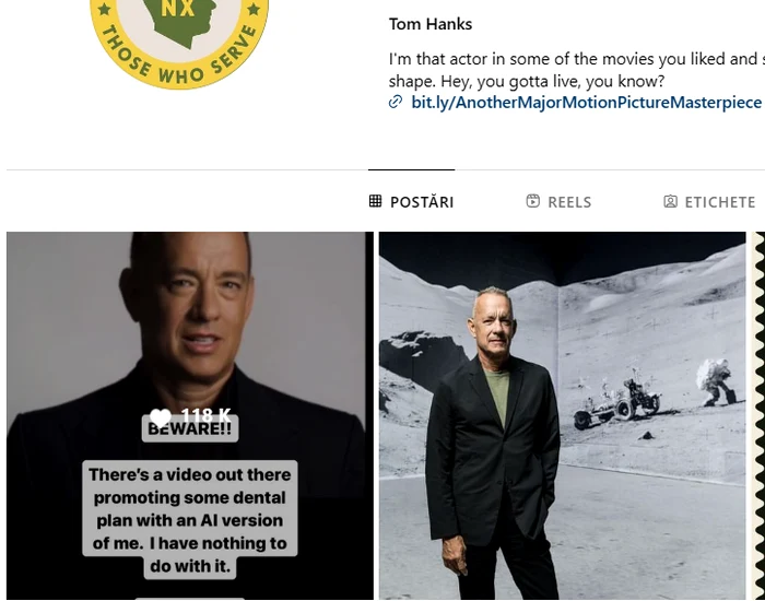 Tom Hanks spune că imaginea sa care apare în reclamă este falsă. FOTO Instagram