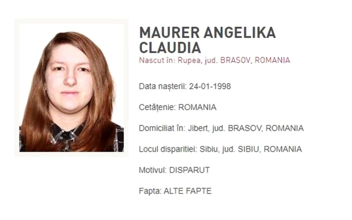 Angelika Maurer studenta din Brașov dispărută în Sibiu unde își făcea masterul Foto Poliția Română