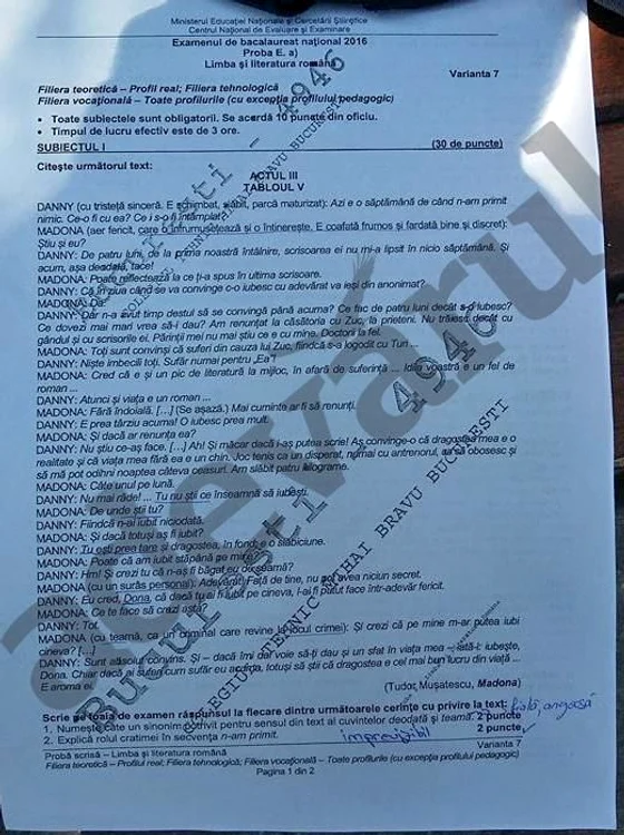 Subiecte Bacalaureat 2016 Limba Română