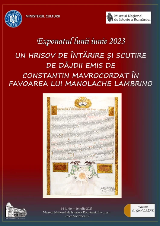 Un hrisov emis de Constantin Mavrocordat, exponatul lunii iunie, la Muzeul Național de Istorie a României
