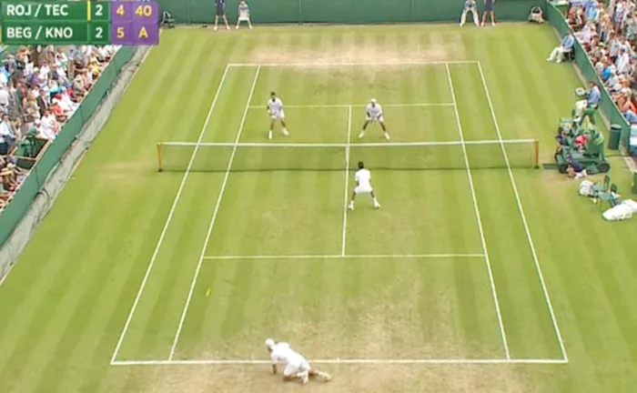 În turul doi, au salvat  o minge de meci, germanul  Begemann alunecând pe  iarbă în timp ce încerca să  se deplaseze către minge 