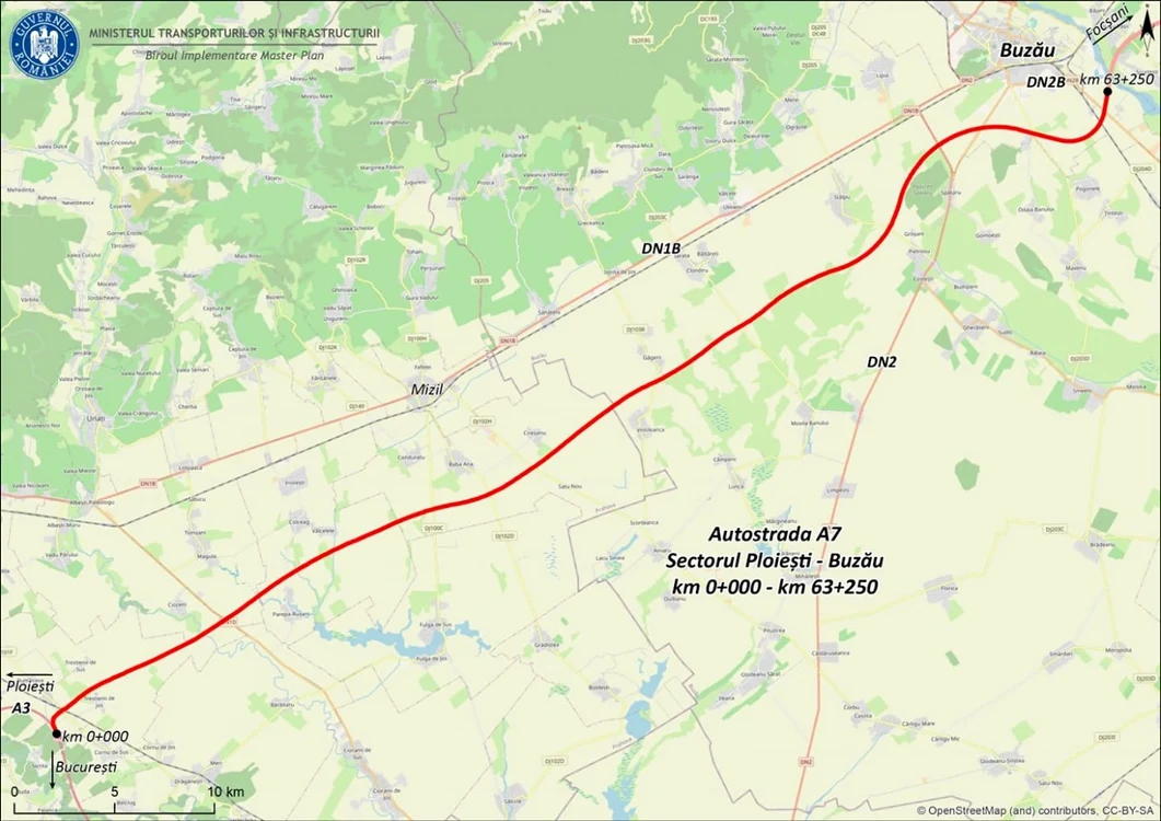 Harta rutieră pe care este trasată Autostrada Moldovei