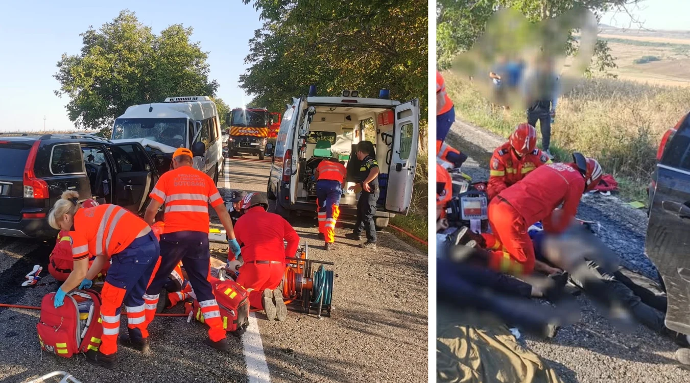 Un microbuz si un autoturism s-au ciocnit violent în Botoșani. Foto: Știri Botoșani
