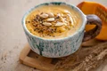 delicious composition with pumpkin soup beautiful ceramic dish seasonal food jpg
