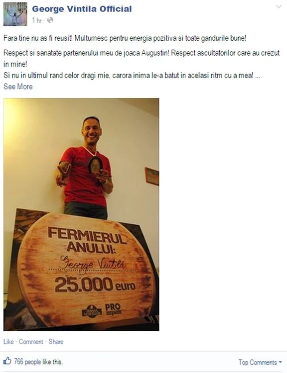 "Ferma Vedetelor": George Vintilă le-a mulţumit fanilor şi prietenilor