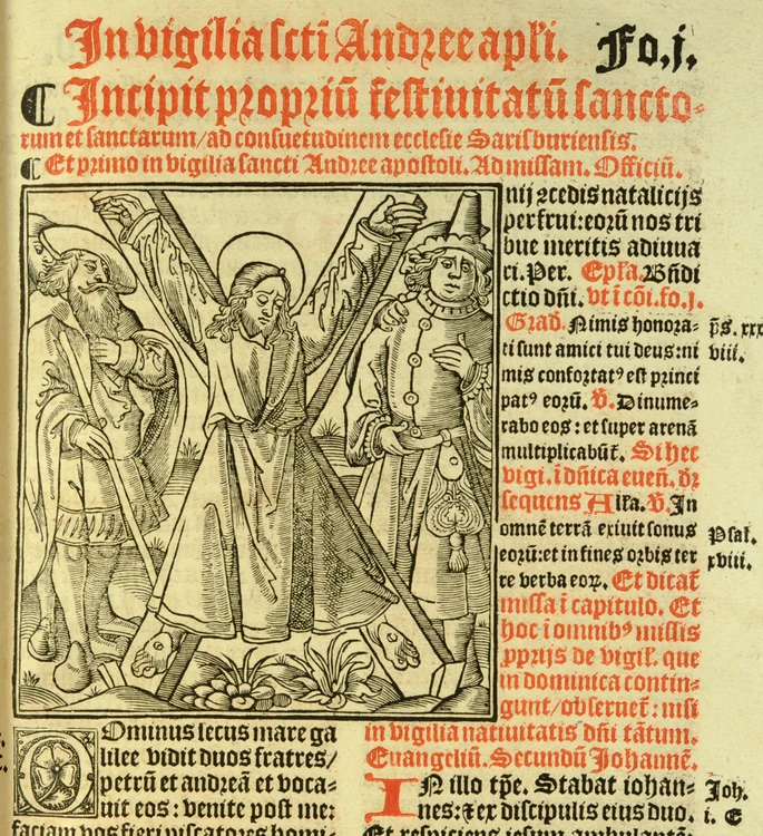 Martiriul sfântului Andrei într-o carte tipă rită la Paris în anul 1534