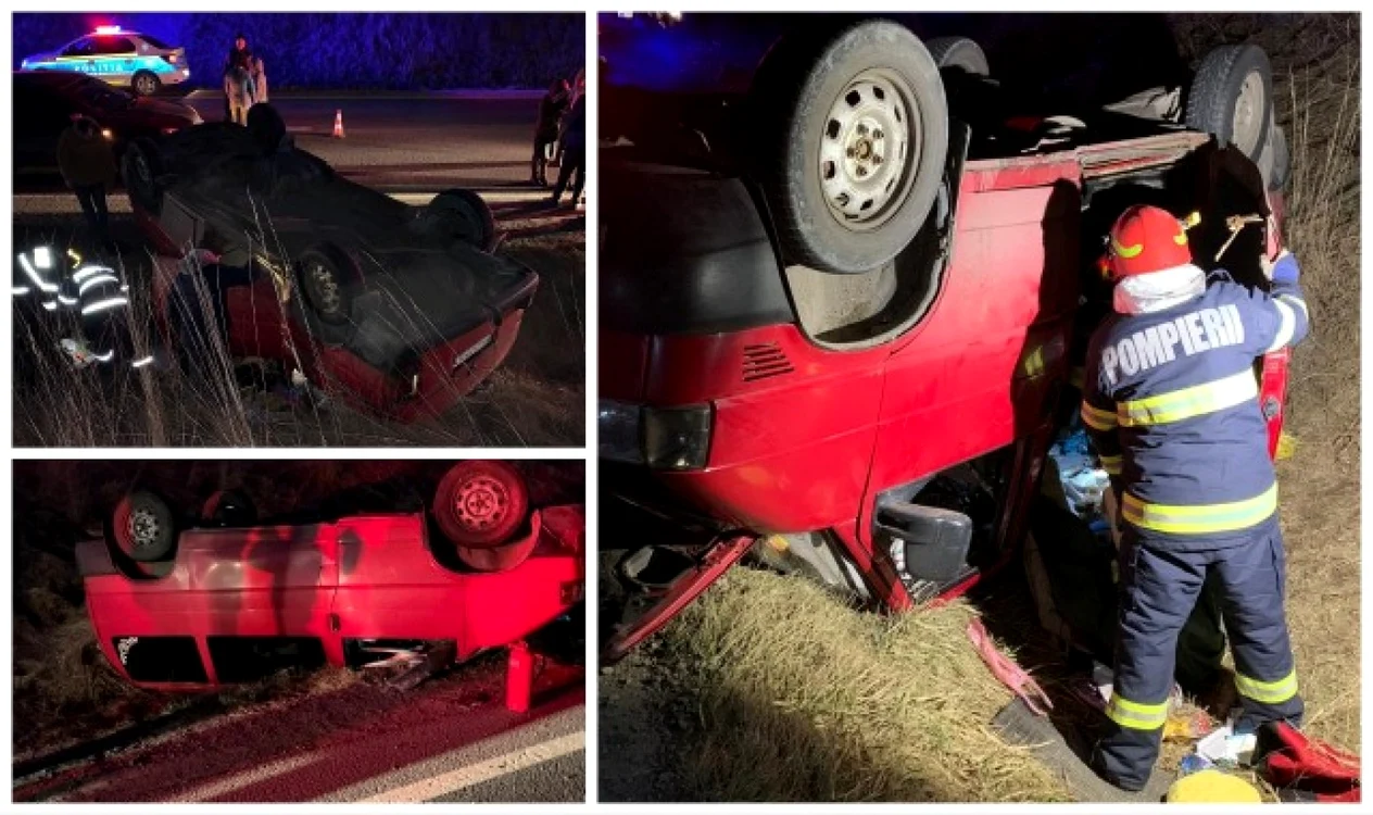 Un microbuz cu refugiati ucrainiei s-a răsturnat pe DN 19