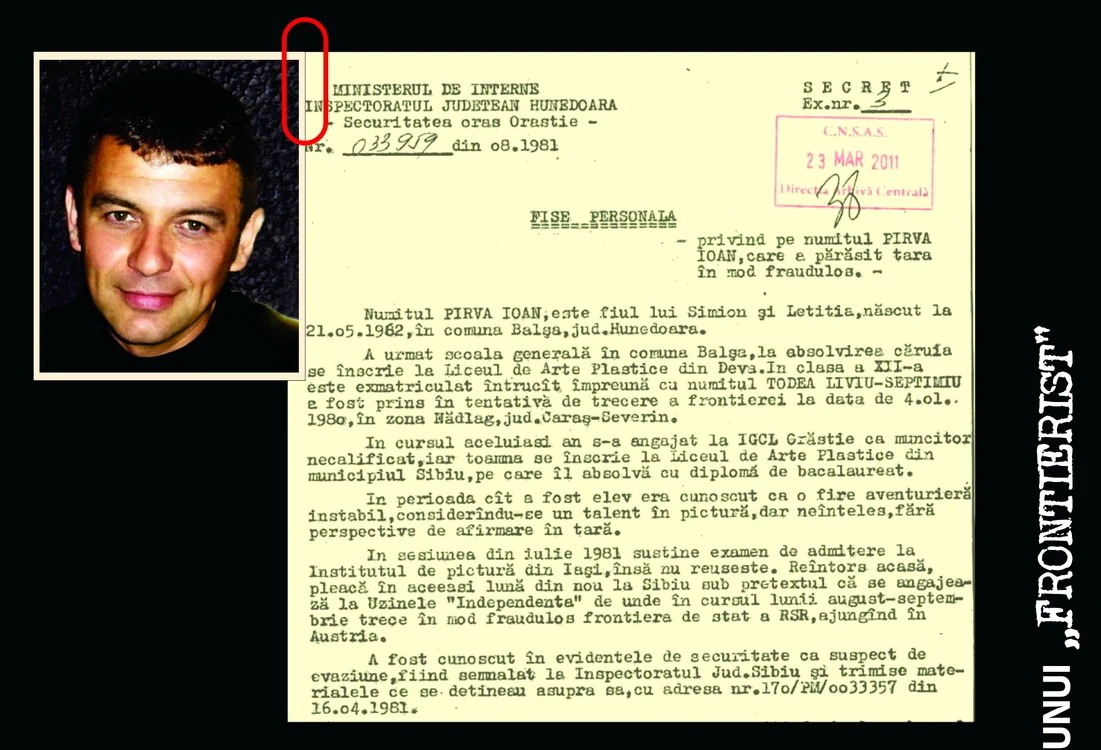 John Pârva, în notele Miliției, 1982. Arhiva personală. 