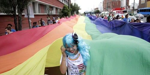 O femeie ţine un steag curcubeu în timpul unei parade a homosexualilor în Mexic. FOTO Reuters