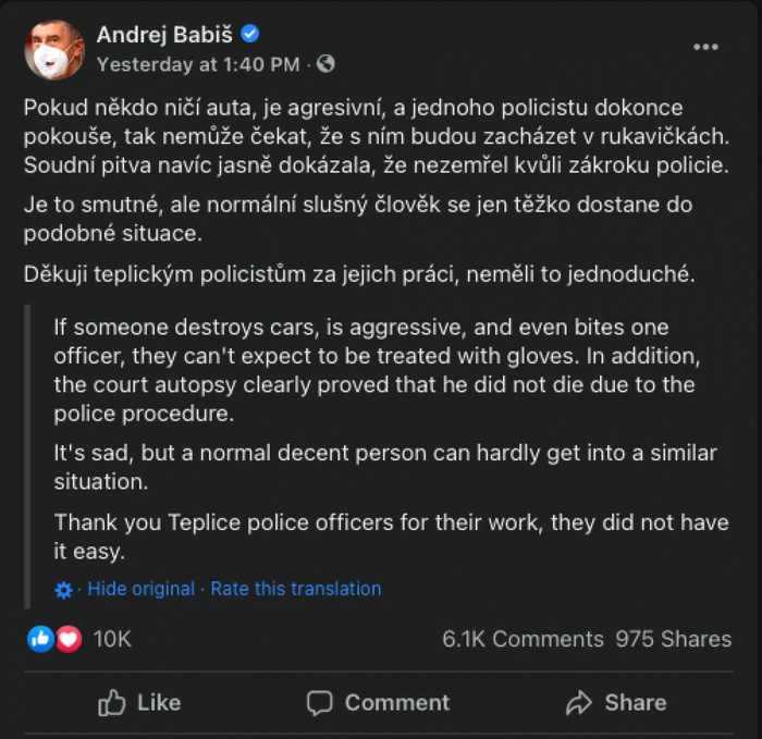 Andrej Babiš pe Facebook 