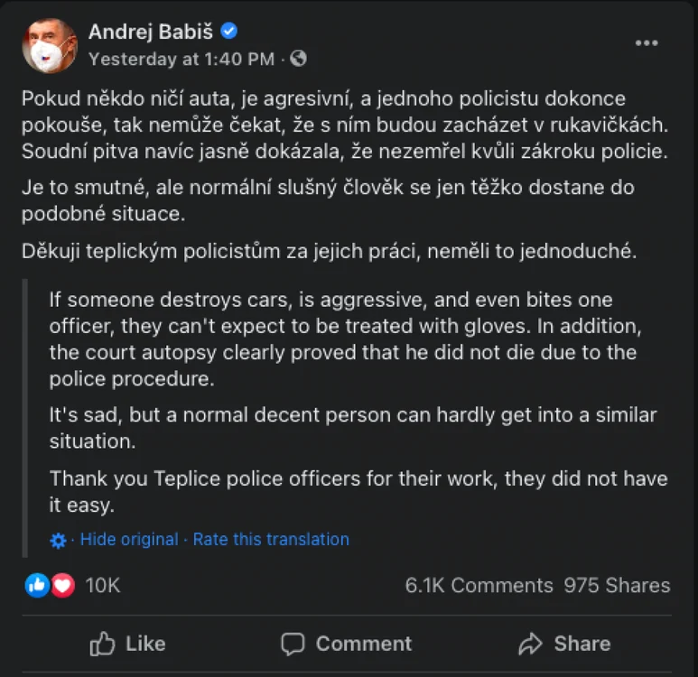 Andrej Babiš pe Facebook 