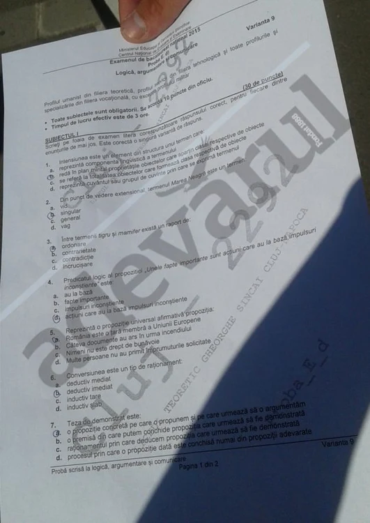 Bacalaureat 2015 subiecte Logică: Prima pagină