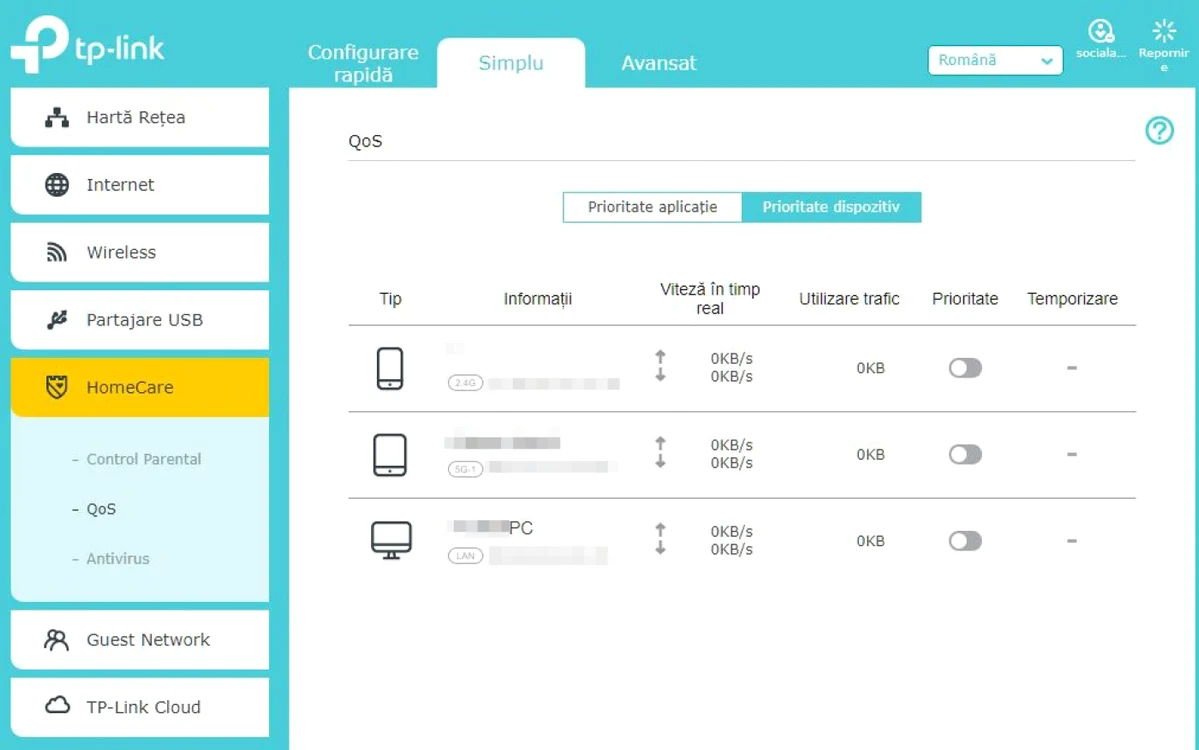 Tp-Link AC5400 Archer 5400X interfata prioritizare internet