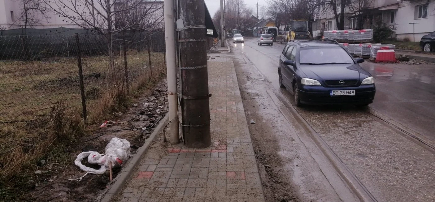Stâlpii de pe mijlocul trotuarului, pe strada Viilor FOTO Cosmin Zamfirache