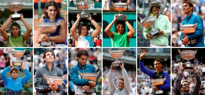 
    Rafael Nadal, cu toate cele 12 trofee cucerite la Roland Garros de-a lungul timpuluiFOTO: EPA  