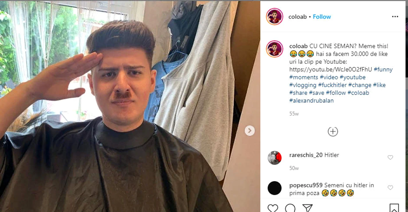 Vloggerul Alexandru „Colo” Bălan îl imită pe Hitler și se amuză