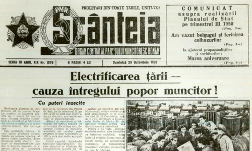 Prima pagină a ziarului „Scînteia” din 29 octombrie 1950 (© „Fototeca online a comunismului românesc”, cota: 179/1950)