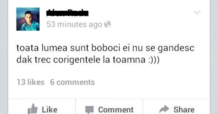 O postare cu greşeli gramaticale pe Facebook
