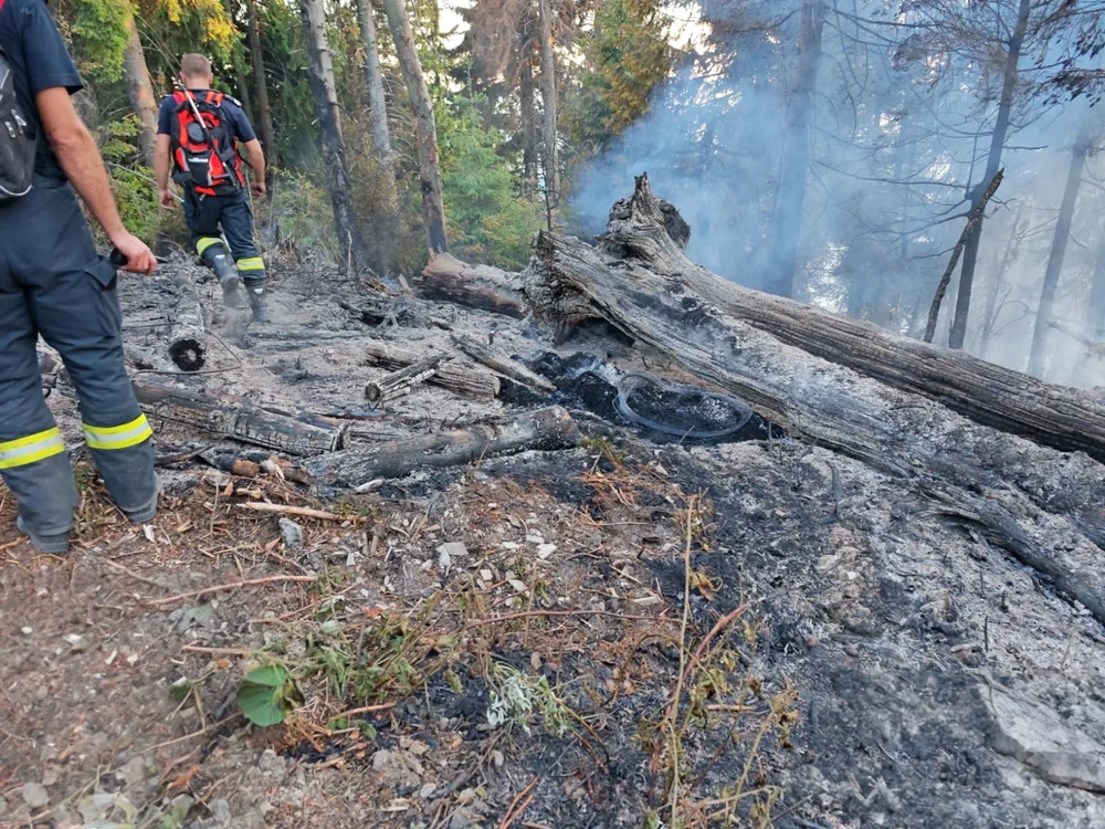 Un incendiu de vegetație a izbucnit într-un fond forestier din Munții Țibleș FOTO: ISU Maramureș