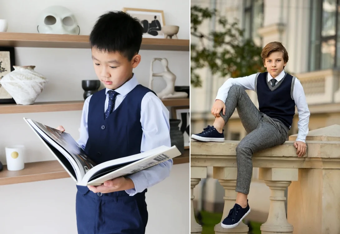 2 copii în stil elegant și preppy - inspirație pentru ținute școlare de băieți