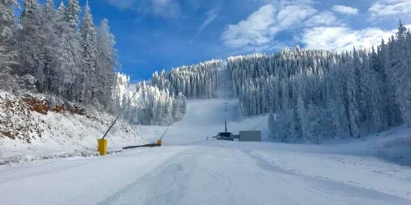 Pârtiile din Poiana Braşov au fost acoperite de zăpadă