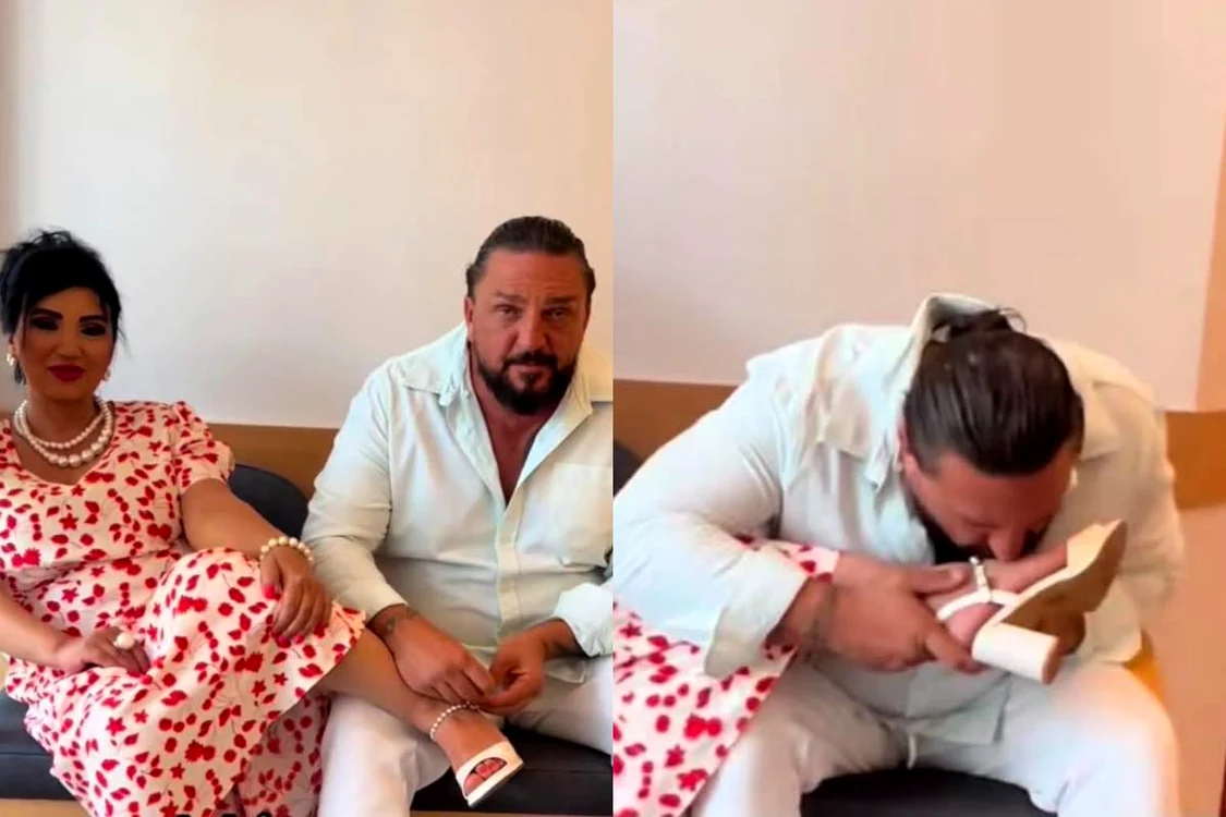 George Restivan i-a sărutat picioarele soției sale. Foto: social media