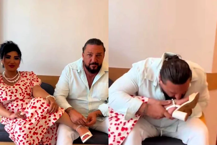 George Restivan i-a sărutat picioarele soției sale. Foto: social media