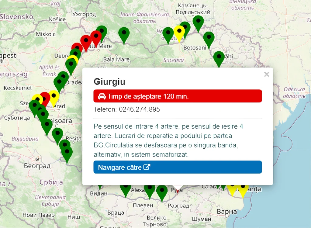 Aglomerație la punctele de frontieră, pe sensul de ieșire din țară - Foto Captura Trafic online