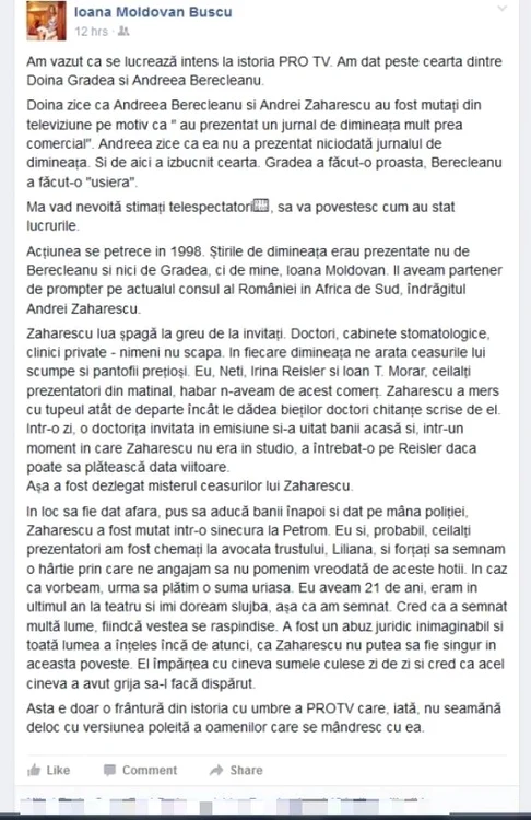Acesta este mesajul integral al Ioanei Moldoan