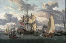 Țarul Petru cel Mare se îndreaptă spre fregata „Petru și Pavel”, nou construită (© Amsterdam Museum)