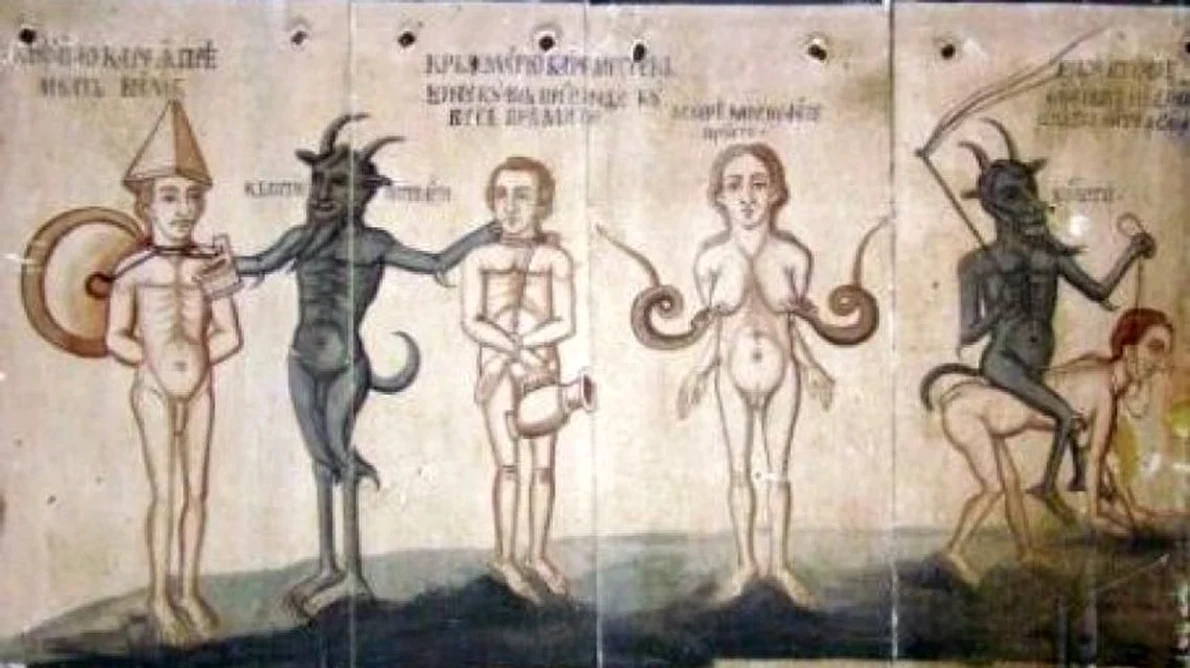 FOTOGALERIE: Biserica unde dracii îi chinuie pe păcătoşi în picturile horror dintre icoane jpeg