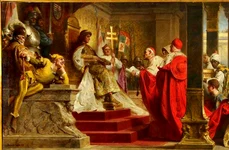 Regele Matia primește Legatul papal. Pictură de Gyula Benczúr (© Wikimedia Commons)