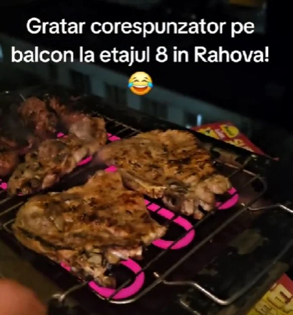 Cei care fac grătar pe balcon pot fi amendați cu până la 3.000 de lei. Foto Captură video TikTok 