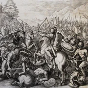 The Phillip Medhurst Picture Torah 423  Joshua fighting Amalek  Exodus cap 17 vv 10&13  Galle jpg