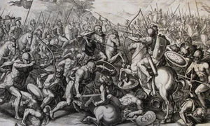 The Phillip Medhurst Picture Torah 423  Joshua fighting Amalek  Exodus cap 17 vv 10&13  Galle jpg