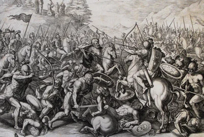 The Phillip Medhurst Picture Torah 423  Joshua fighting Amalek  Exodus cap 17 vv 10&13  Galle jpg