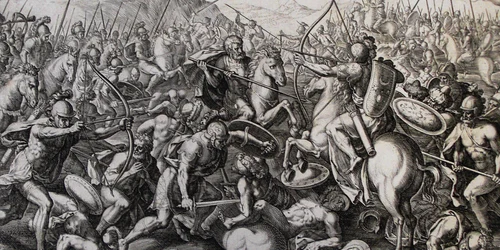 The Phillip Medhurst Picture Torah 423 Joshua fighting Amalek Exodus cap 17 vv 10&13 Galle jpg