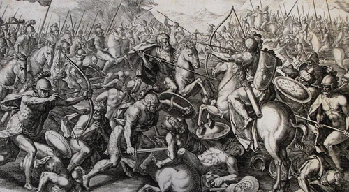 The Phillip Medhurst Picture Torah 423 Joshua fighting Amalek Exodus cap 17 vv 10&13 Galle jpg