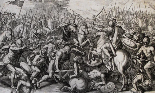 The Phillip Medhurst Picture Torah 423  Joshua fighting Amalek  Exodus cap 17 vv 10&13  Galle jpg