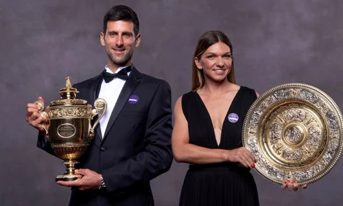 Simona Halep și Novak Djokovic, la fotografia oficială a campionilor de la Wimbledon jpeg
