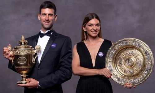 Simona Halep și Novak Djokovic, la fotografia oficială a campionilor de la Wimbledon jpeg