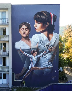 Pictură murală cu Nadia Comăneci, în orașul ei natal / foto: ZIDART