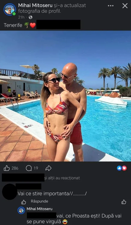 Răspunsul lui Mitoșeru unui comentariu răutăcios. Foto: Facebook