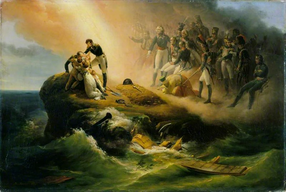 Mormântul lui Napoleon pe insula Sfânta Elena. Pictură de Horace Vernet, din 1821