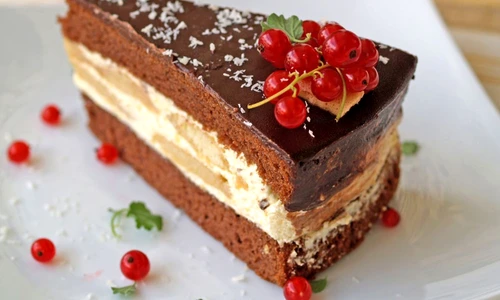 RP:  Schokoladentorte mit Johannisbeeren garniert jpeg